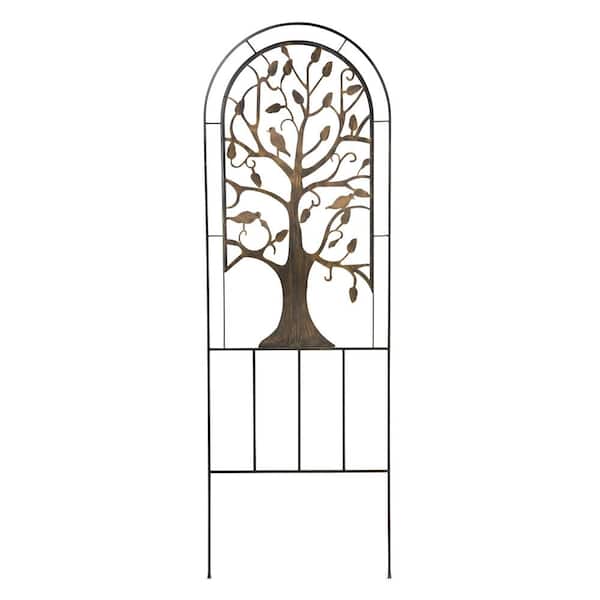 Evergreen Enterprises 72 in. Metal Arched Garden Trellis with Tree of Life Design - Antique Copper