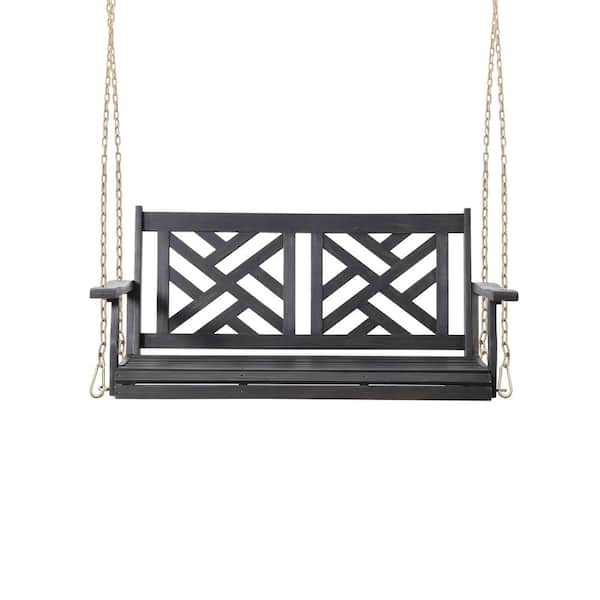 Zeus & Ruta 49.25 in. 2-Person Dark Gray Wood Outdoor Patio Porch Swing for Garden, Backyard, Balcony and Poolside