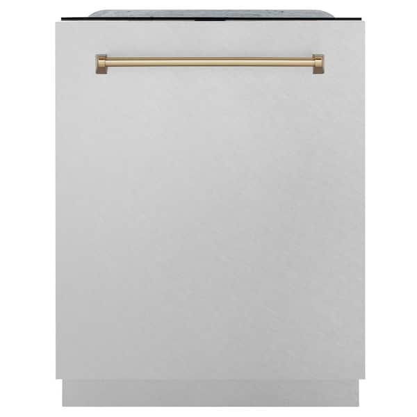 ZLINE Kitchen and Bath Autograph Edition 24 in. Top Control Tall Tub Dishwasher 3rd Rack in Fingerprint Resistant Stainless & Champagne Bronze