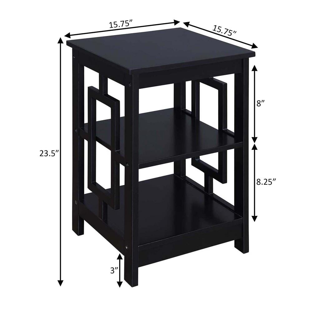 Town Square Black Wood 16" Square End Table with Shelves