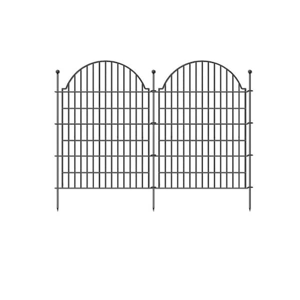 29 in. L x 40 in. H Decorative Iron Fence Panels No Dig w/Stakes. Garden Animal Barrier-5 Pack