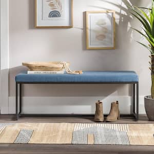 Modern Transitional 48 in. Denim Accent Bench with Upholstered Seat and Metal Base