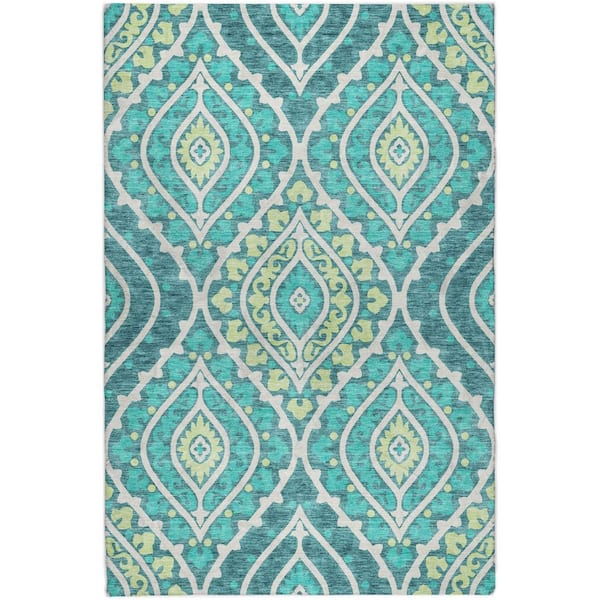 Dream Shag Premium Machine Washable Abstract ADS761 Teal 9 ft. x 12 ft. Area Rug