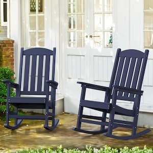 Navy blue Plastic Adirondack Outdoor Rocking Chair with High Back, Porch Rocker For Backyard (2-Pack)