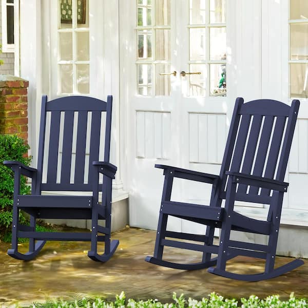 Lue Bona Navy Blue Plastic Adirondack Outdoor Rocking Chair With High