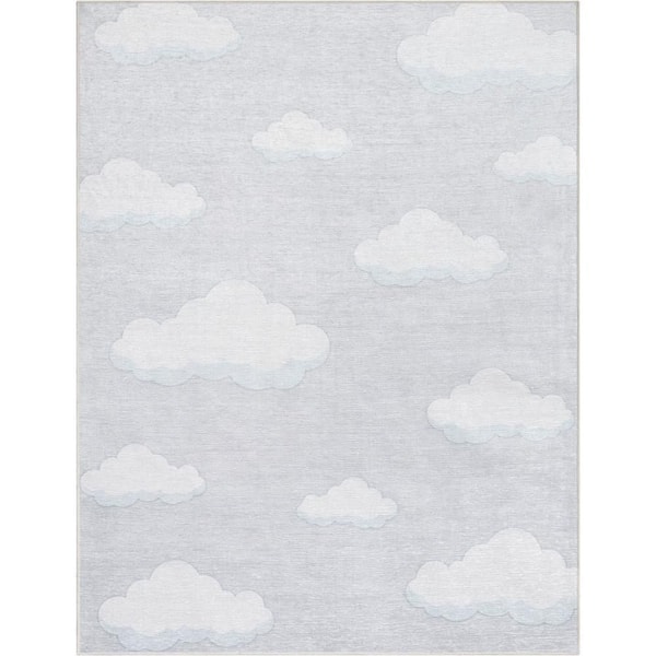 Well Woven Cloud 9 Modern Kids Grey 6 ft. x 9 ft. Machine Washable Flat-Weave Area Rug