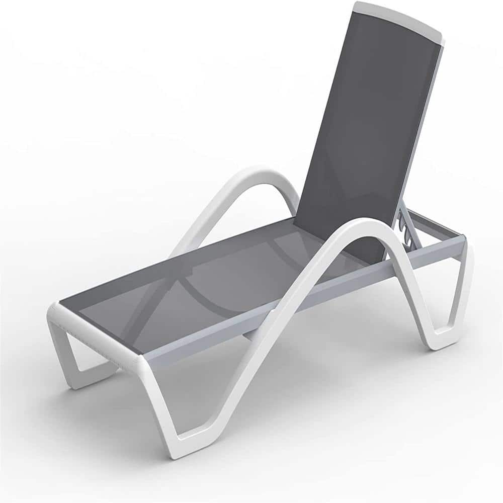 Sudzendf Gray Adjustable Patio Aluminum Outdoor Lounge Chair with Arm