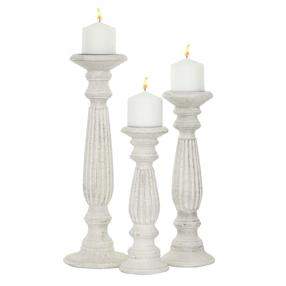 Elegant White Mango Wood Pillar Candle Holders, Set of 3