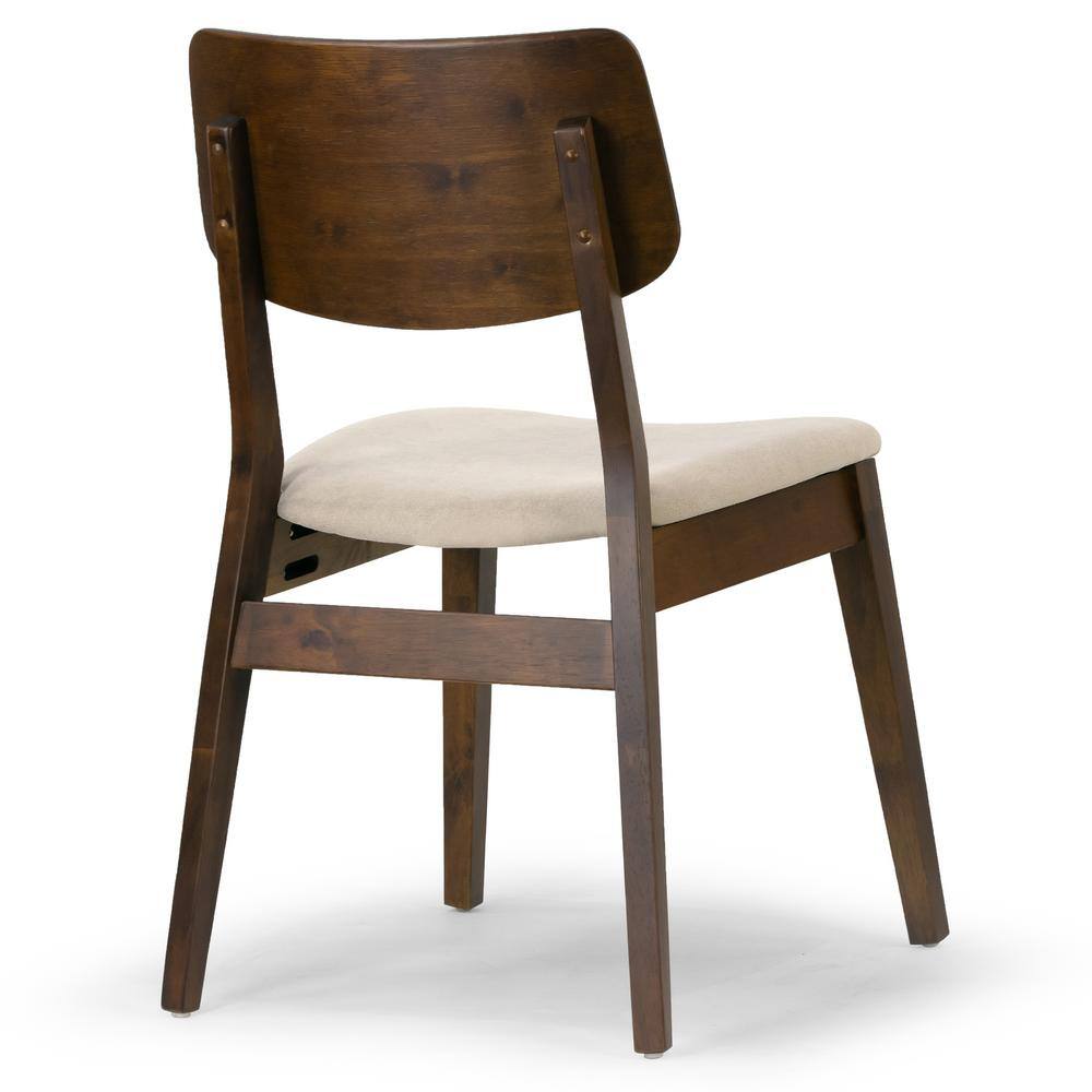Astin Dark Brown Wood Dining Chairs with Beige Upholstered Seats, Set of 2