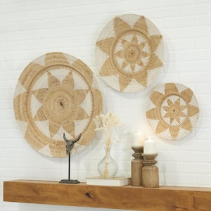 Rattan Light Brown Handmade Woven Basket Plate Wall Decor (Set of 3)