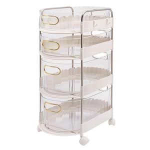 15.6 in. W x 24 in. H x 9.4 in. D White Pull-Out 4-Drawer Storage Rolling Cart with Universal Wheels