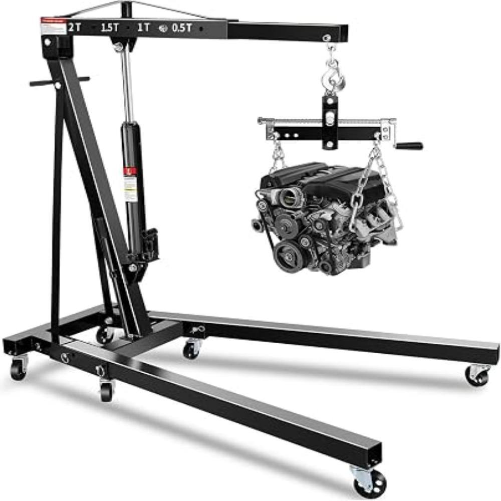2 Ton Black Folding Engine Hoist Cherry Picker, 4400lbs Heavy Duty Shop Crane with Telescopic Boom, with Lever price history