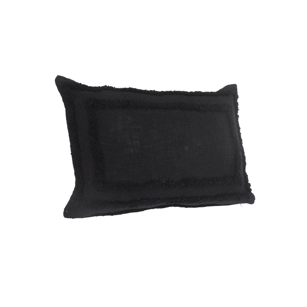Modern Black Tufted Lumbar Throw Pillow, 16" x 24"