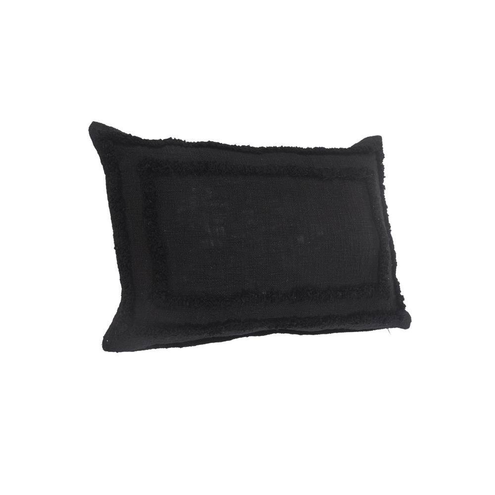 Modern Black Tufted Lumbar Throw Pillow, 16" x 24"
