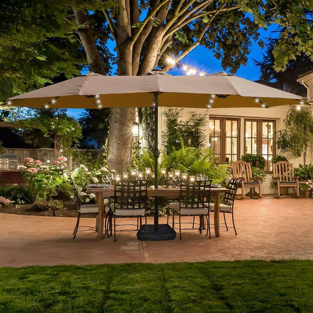15 ft. X 9 ft. Outdoor Double Side Market Patio Rectangular Umbrella with Light and Base, taupe price history on PriceWatchPro