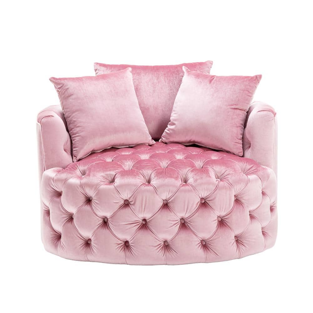 HOMEFUN Pink Swivel Velvet Upholstered Barrel Living Room Chair with ...