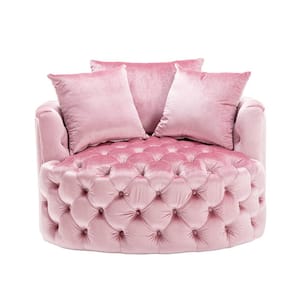 Pink Swivel Velvet Upholstered Barrel Living Room Chair with Tufted Cushions