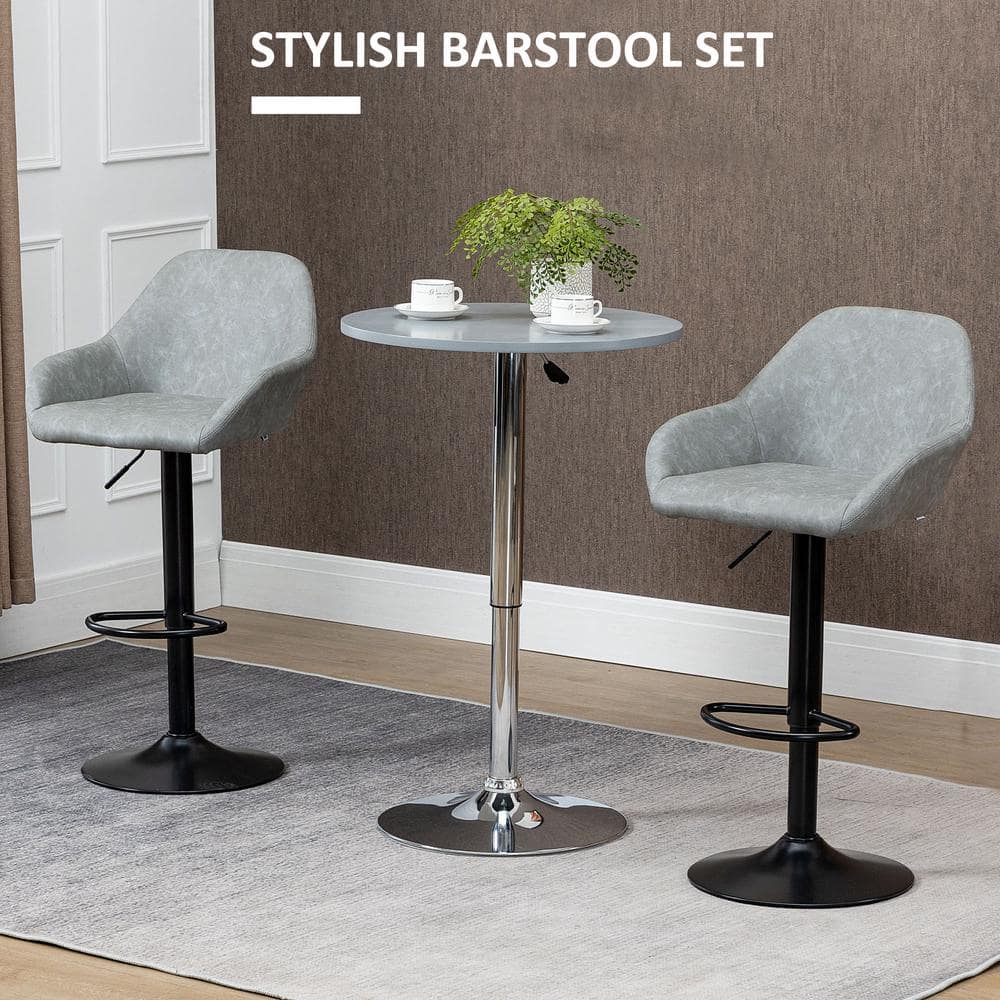 Gray Adjustable Swivel Bar Stools with Flared Arms, Set of 2