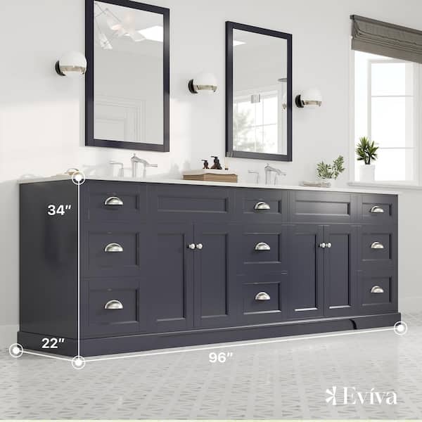 Epic 96 in. W x 22 in. D x 34 in. H Double Bathroom Vanity in Blue with White Quartz Top with White Sinks