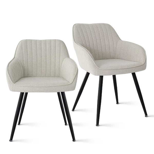 LAOTIES Boston Beige Upholstered Side Chair with Arms (Set of 2)
