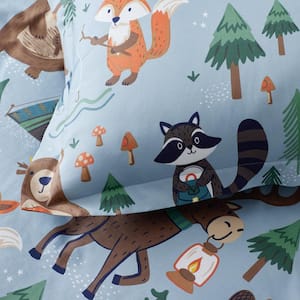 Company Kids Animal Campers Blue Multi Organic Cotton Percale Standard Pillowcases (Set of 2)