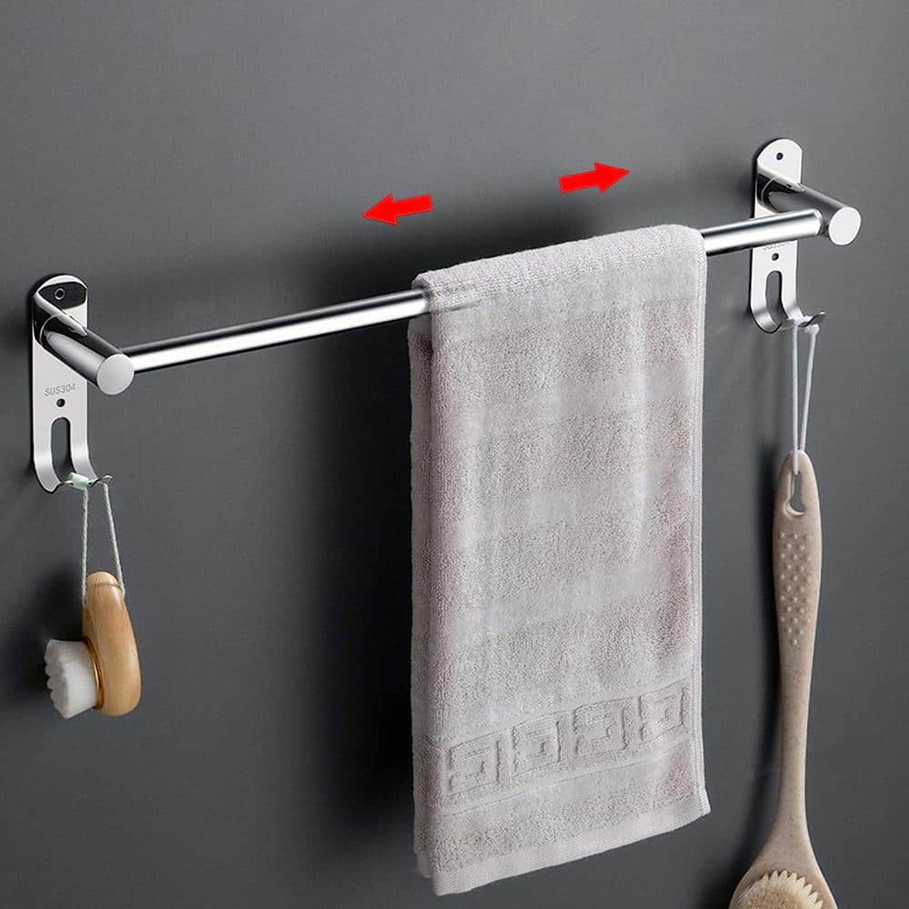 No Drilling Self-Adhesive Bathroom Hardware Towel Bar Rack Holder Gray  Aluminum Double Pole Bar With Hook Bathroom Accessories
