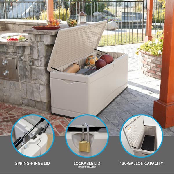 130 Gal. Heavy-Duty Outdoor Resin Storage Deck Box