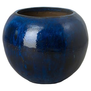 28 in. x 23 in. H Ceramic Ball Planter Large, Blue