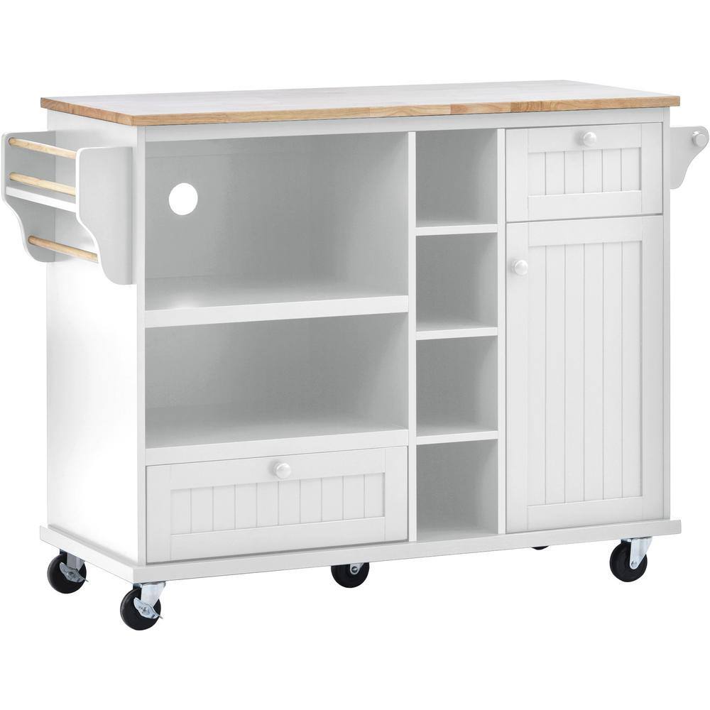 CESICIA White Wood Base with Wood Top Rolling Kitchen Island (18.1-in x 50.8-in x 36.2-in)
