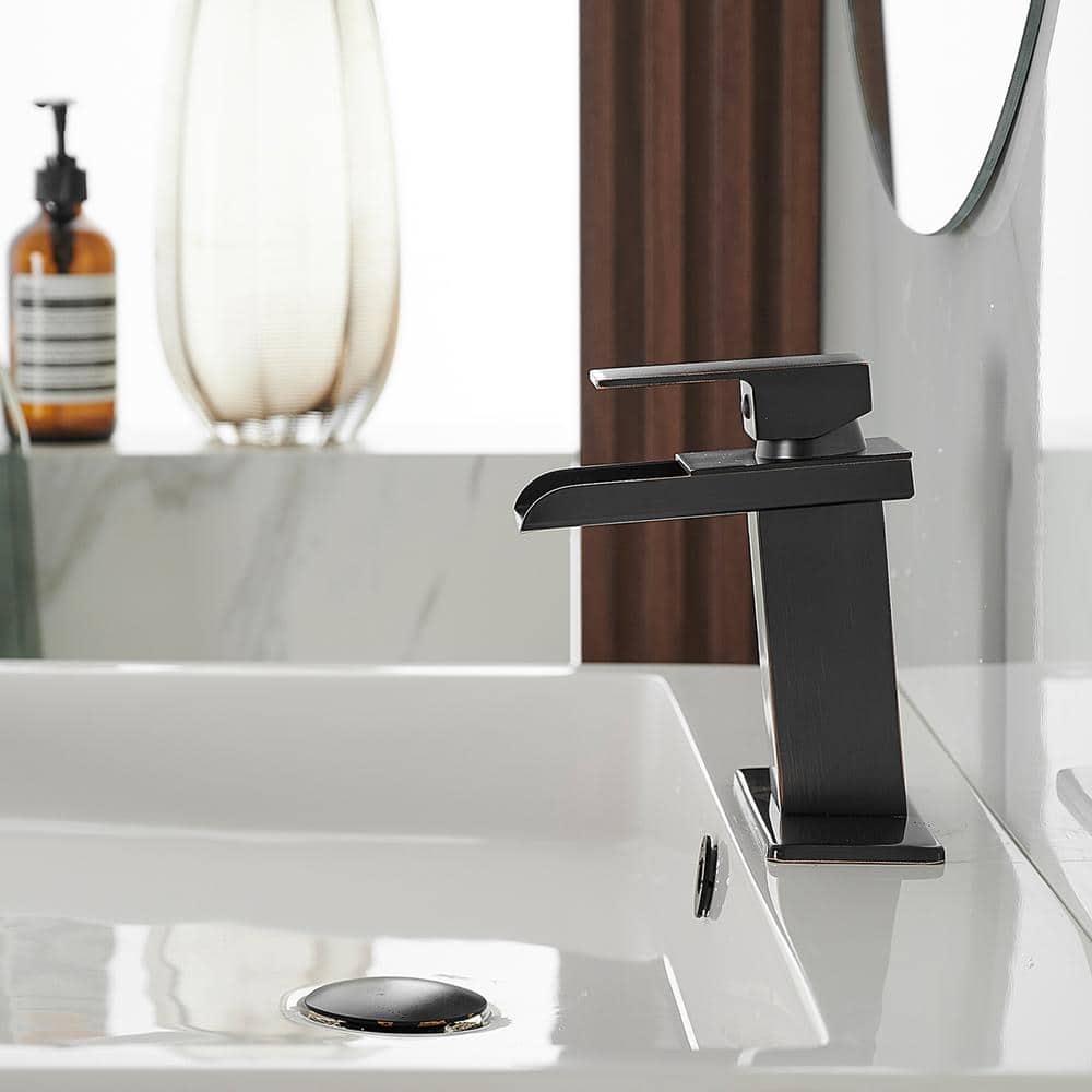 Matte Black Single Handle Waterfall Bathroom Faucet
