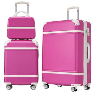 Pink Lightweight 3-Piece Expandable ABS Hardshell Spinner 20" + 24" Luggage Set with Cosmetic Case, 3-Digit TSA Lock