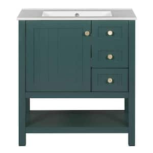 Victoria 18 in. W Freestanding Modern Design Single Sink Bath Vanity in Green with White Ceramic Top