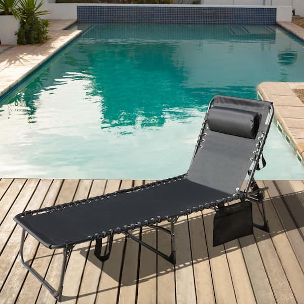 VEIKOUS Outdoor Folding Chaise Lounge Chair Fully Flat for Beach with ...