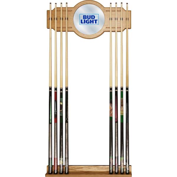 Trademark Bud Light Blue 30 in. Wooden Billiard Cue Rack with Mirror