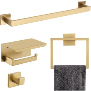 23.6 in. Wall Mounted, Towel Bar in Brushed Gold, 4-Piece