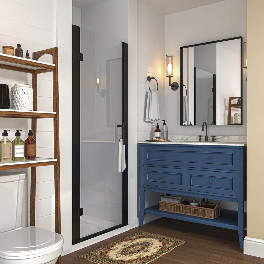 Matte Black Frameless Pivot Shower Door with Clear Glass