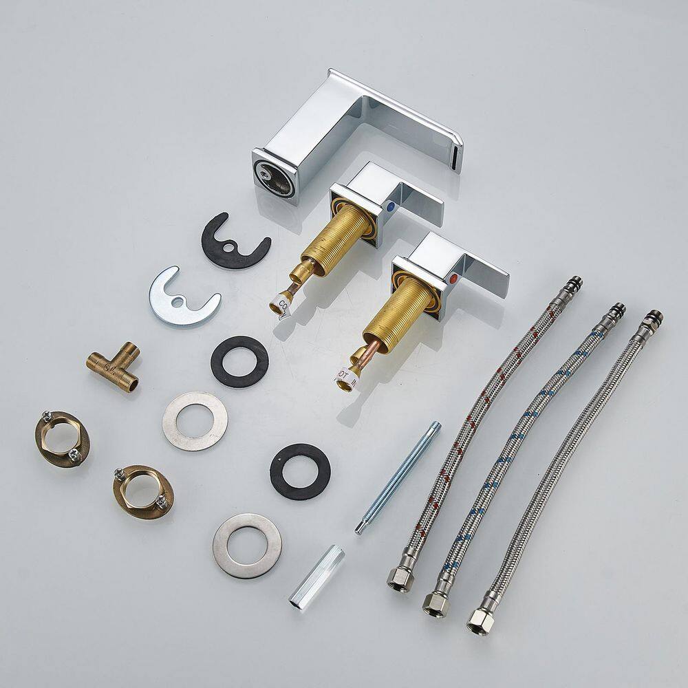Chrome Waterfall Widespread 2-Handle Bathroom Faucet with Pop-Up Drain