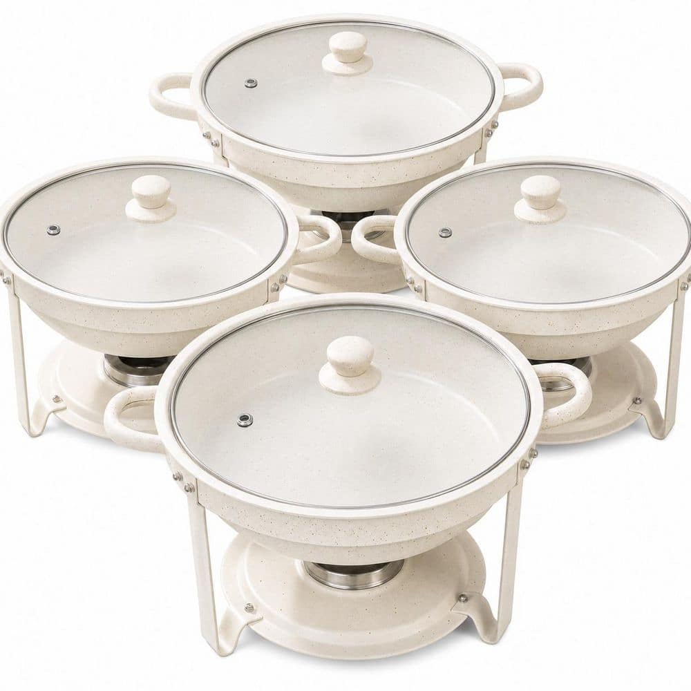 6 qt White Stainless Steel Round Chafing Dish Set with Glass Lid, Serving Tray, Pan and Stand, 4 Pack price history on PriceWatchPro