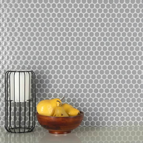 Metro Penny Glossy Light Grey 9-3/4 in. x 11-1/2 in. Porcelain Mosaic Tile (8.0 sq. ft./Case)