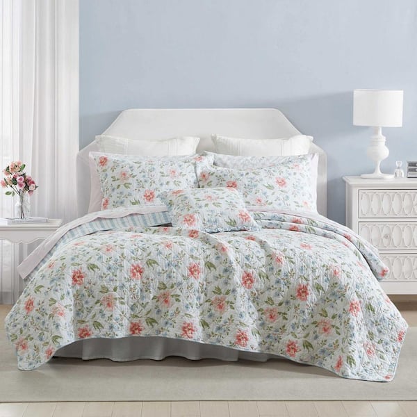 Emily 4-Piece Pink Reversible 100% Cotton King Bonus Quilt Set