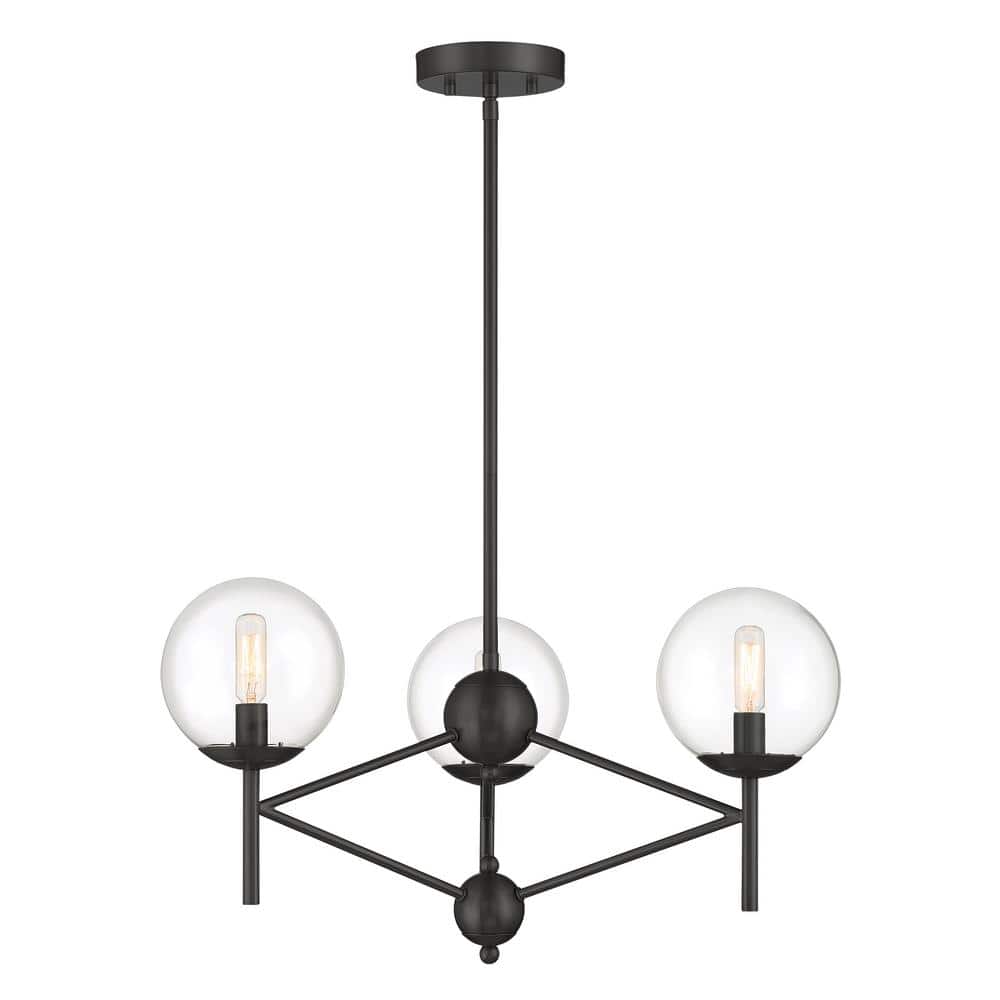 Coal Black 3-Light Clear Glass Pendant Chandelier