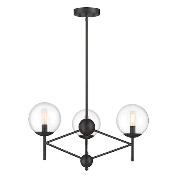 Minka Lavery Auresa 3-Light Black Globe Pendant Light with Clear Glass Shades