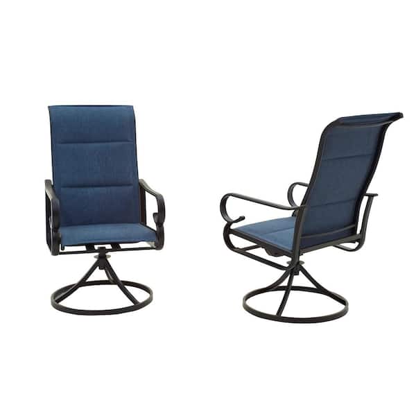 Patio Festival lsland Swivel Metal Outdoor Patio Dining Chair in Blue (2-Pack)