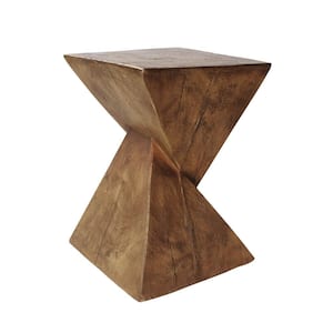 Brown Concrete Twisted Hourglass Outdoor Patio Side Table for Outdoors, Garden, Lawn, Backyard