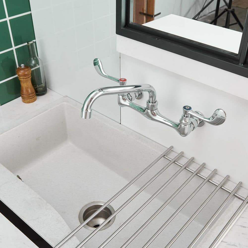 Polished Chrome Double Handle Wall Mount Kitchen Faucet
