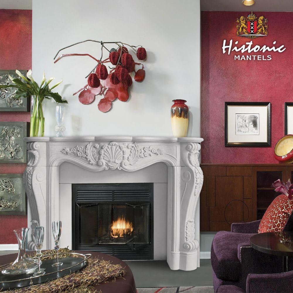 Distressed Ivory Sand Cast Stone Fireplace Mantel Surround