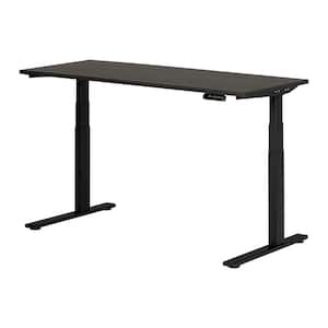 Ezra Adjustable Height Standing Desk, 59.5 in. Rectangular Gray Oak and Matte Black Melamine Desk 59.5 in. Adjustable