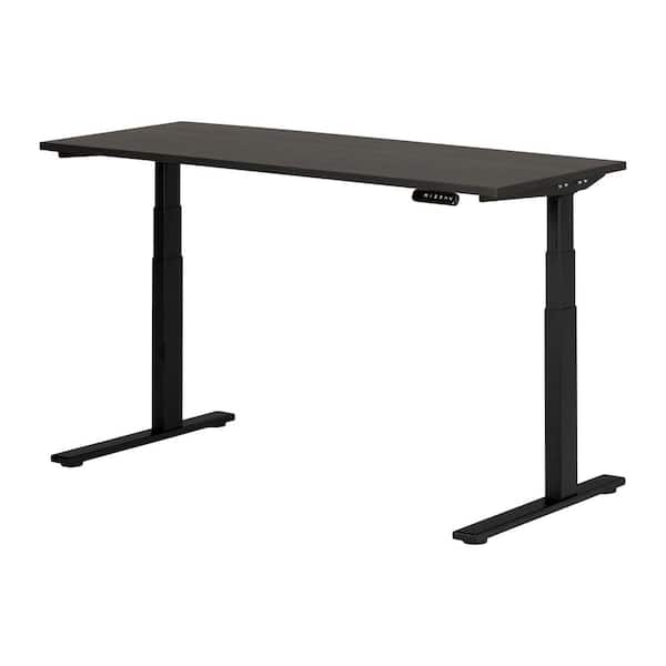 South Shore Ezra Adjustable Height Standing Desk, 59.5 in. Rectangular Gray Oak and Matte Black Melamine Desk 59.5 in. Adjustable