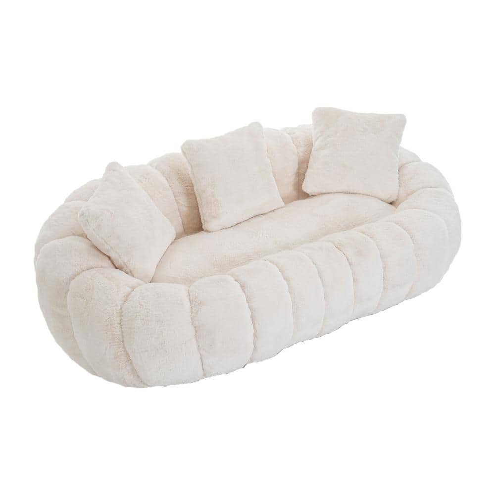 Floral Shaped 75.49 in. Rolled Arms Faux Fur Polyester Contemporary Two-Seater Sofa in Beige price history on PriceWatchPro