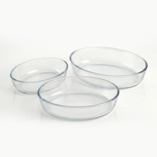 Glass Baking Dish Set, 3-Piece Value Pack Oval Bakeware 0.7L/1.6L/2.4L, Oven, Microwave & Dishwasher Safe, Clear GBD33